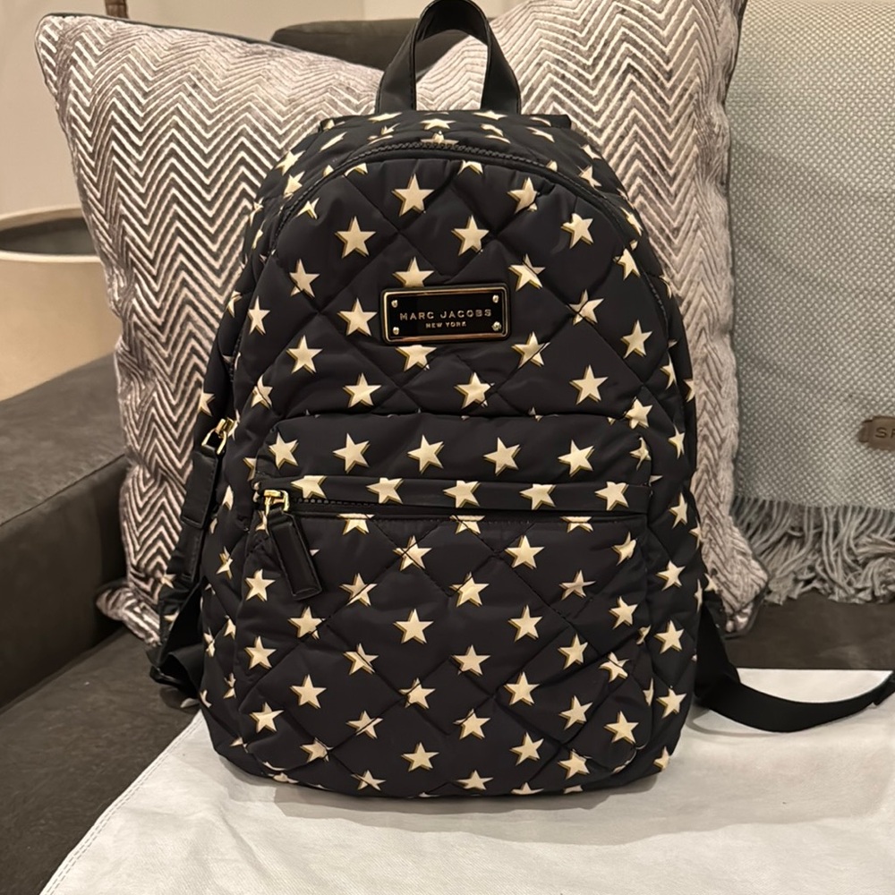 Marc Jacobs Quilted Black Backpack with Cream Stars